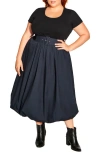 City Chic Paris Days Belted Midi Dress In Blue