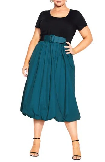 City Chic Paris Days Short Sleeve Belted Dress In Multi