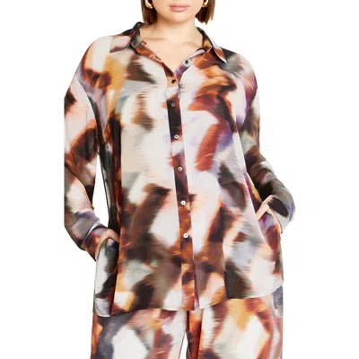 City Chic Passion Print Shirt In White