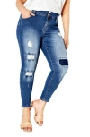 City Chic Patched Apple Skinny Jeans In Blue