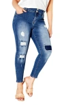 City Chic Patched Apple Skinny Jeans In Denim Mid