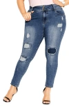 City Chic Patched Apple Skinny Jeans In Indigo