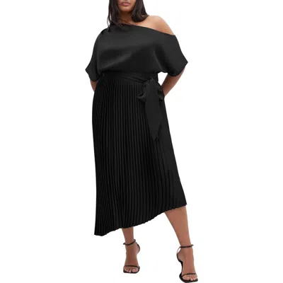 City Chic Payton Pleated One-shoulder Maxi Dress In Black