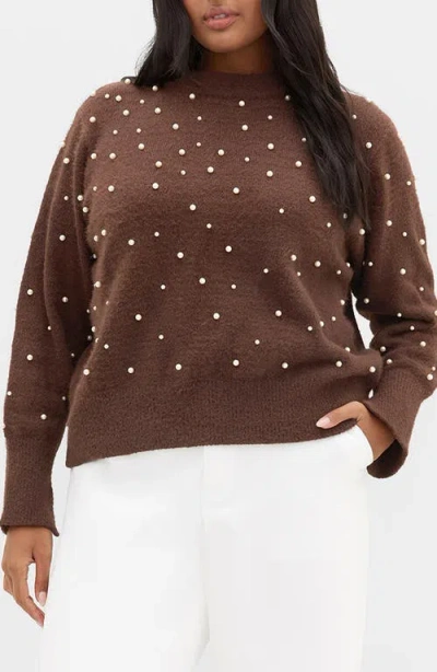 City Chic Pearly Gate Sweater In Brown