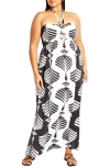 City Chic Peta Floral Border Print Halter Maxi Dress In Empress