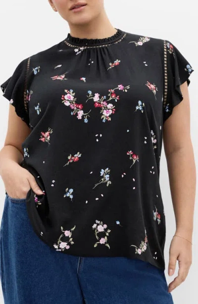 City Chic Petal Bouquet Print Woven Shirt In Black