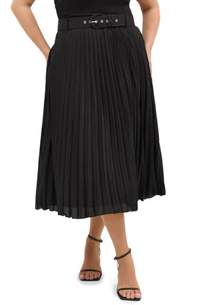 City Chic Petra Pleated Skirt In Black