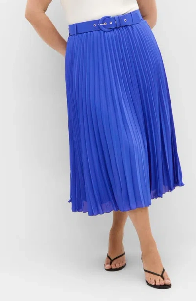 City Chic Petra Pleated Skirt In Blue