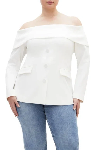 City Chic Phoenix Off The Shoulder Blazer In White