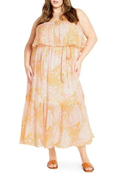 City Chic Pia Floral Strapless Maxi Dress In Yellow