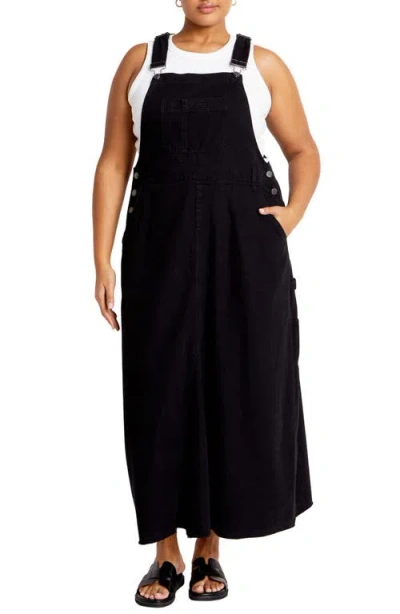City Chic Pinafore Maxi Dress In Black Wash