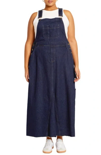 City Chic Pinafore Maxi Dress In Denim Mid