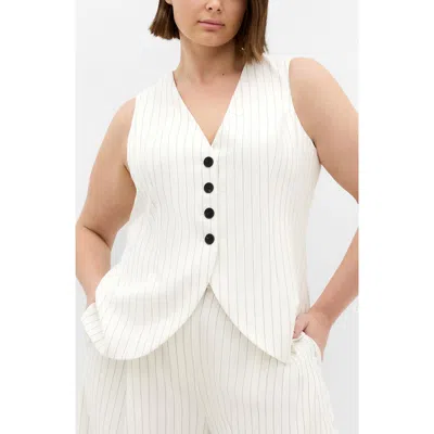 City Chic Pinstripe Vest In Neutral