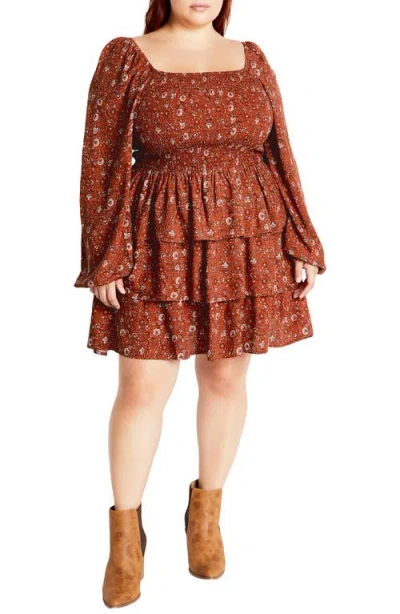 City Chic Piper Floral Minidress In Brown