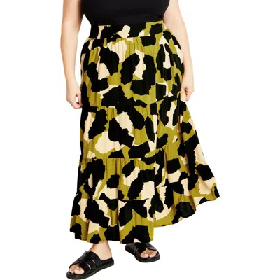 City Chic Piper Print Maxi Skirt In Downtown