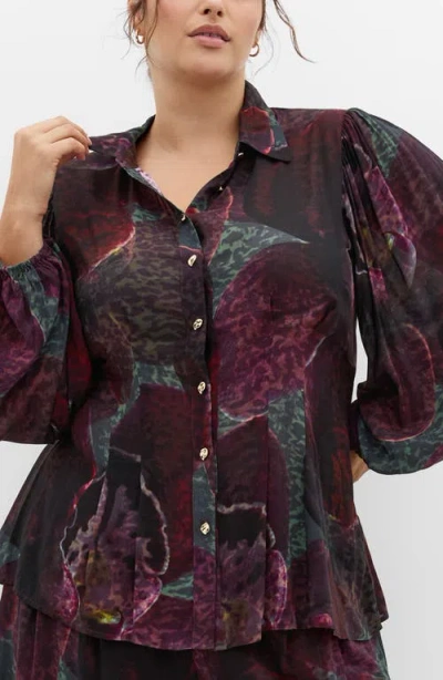 City Chic Piper Print Shirt In Black
