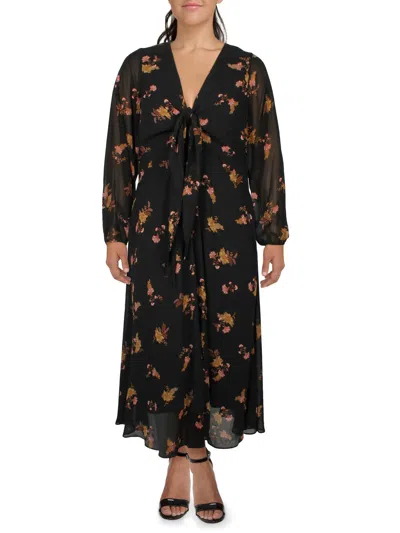 City Chic Plus Angelina Womens Printed Chiffon Maxi Dress In Black