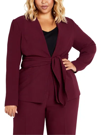 City Chic Plus Audrie Womens Solid Polyester Open-front Blazer In Red