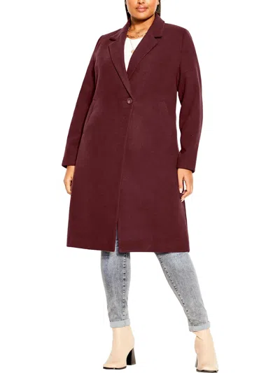 City Chic Plus Effortless Womens Midi Cold Weather Overcoat In Red