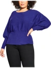 CITY CHIC PLUS LILY WOMENS RIBBED TRIM LONG SLEEVE PULLOVER SWEATER