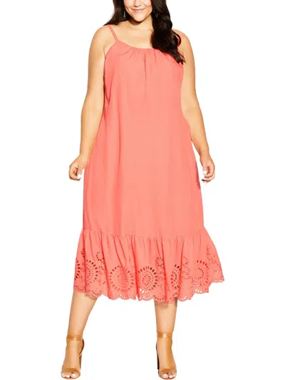 City Chic Plus Scarlett Womens Adjustable Straps Long Shift Dress In Pink