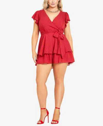 City Chic Plus Size First Date Frilled Romper In Love Red