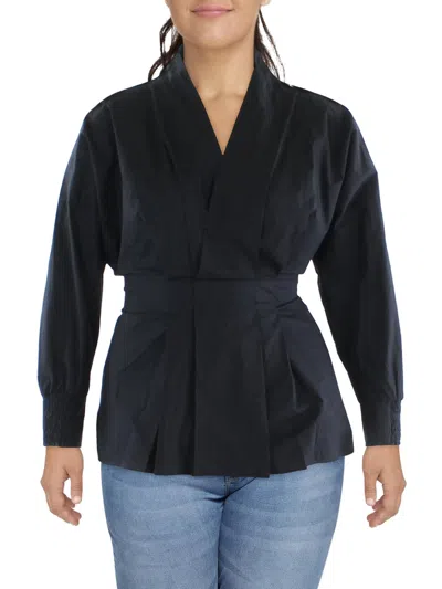 City Chic Plus Sophisticated Womens Cotton Career Blouse In Black