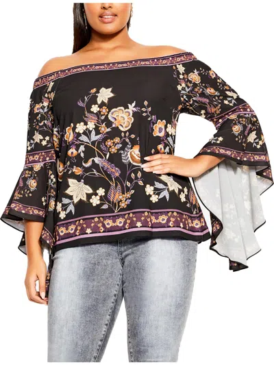City Chic Plus Top Cordelia Womens Floral Ruffled Blouse In Multi