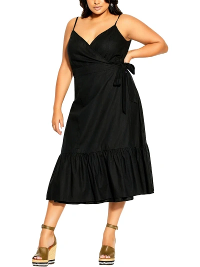 City Chic Plus Womens Casual Long Fit & Flare Dress In Black