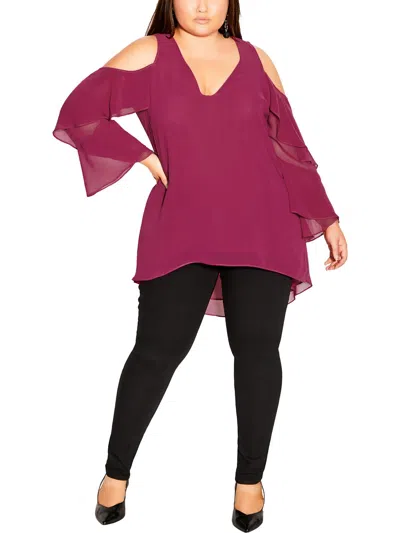 City Chic Plus Womens Chiffon Cold Shoulder Blouse In Yellow