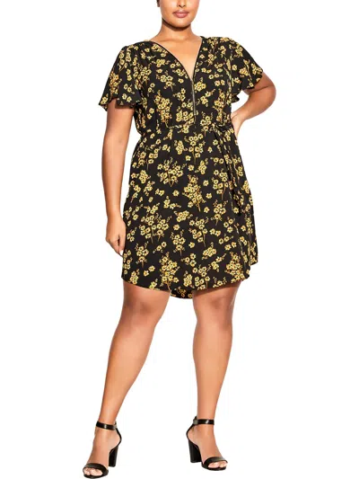 City Chic Plus Womens Daytime Short Mini Dress In Multi