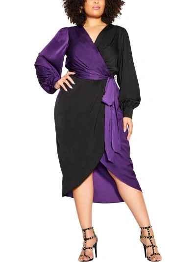 City Chic Plus Womens Faux Wrap Long Wrap Dress In Purple