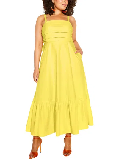 City Chic Plus Womens Fit & Flare Long Maxi Dress In Yellow