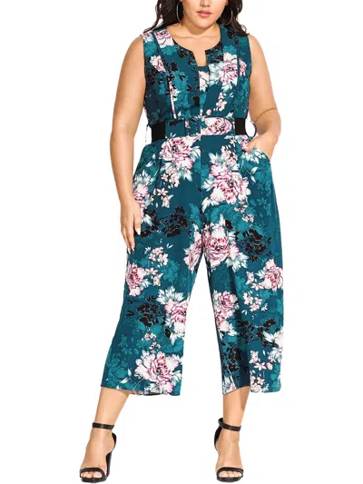 City Chic Plus Womens Floral Print Wide Leg Jumpsuit In Multi