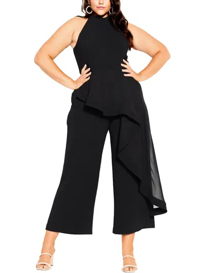 City Chic Plus Womens High Neck Cropped Jumpsuit In Black