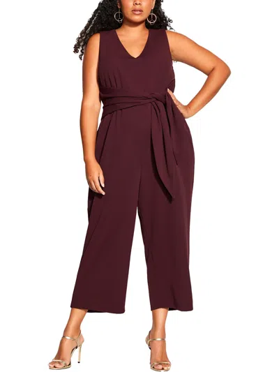 City Chic Plus Womens Office Career Jumpsuit In Red