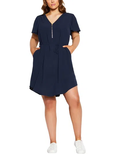 City Chic Plus Womens Office Career Wear To Work Dress In Blue