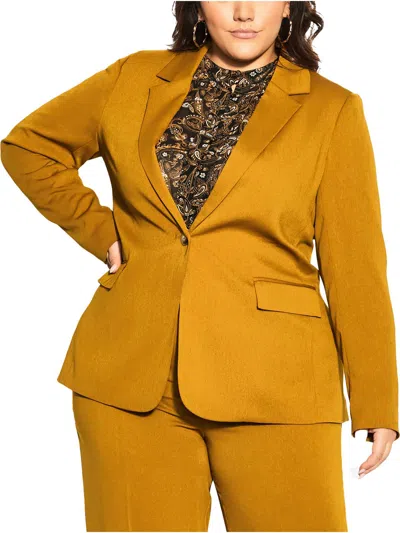 City Chic Plus Womens Polyester One-button Blazer In Yellow