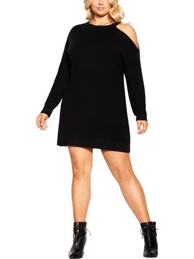 City Chic Plus Womens Ribbed Short Sweaterdress In Black