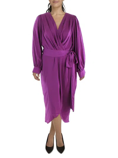 City Chic Plus Womens Satin Long Sleeves Midi Dress In Purple