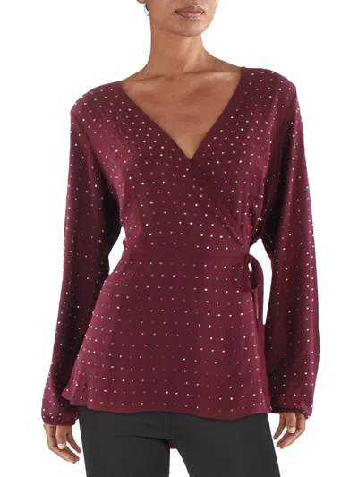 City Chic Plus Womens Side Tie Embellished Wrap Top In Pink