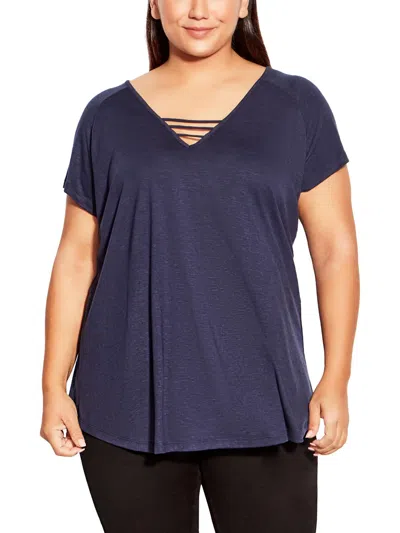 City Chic Plus Womens Slub Casual Blouse In Blue