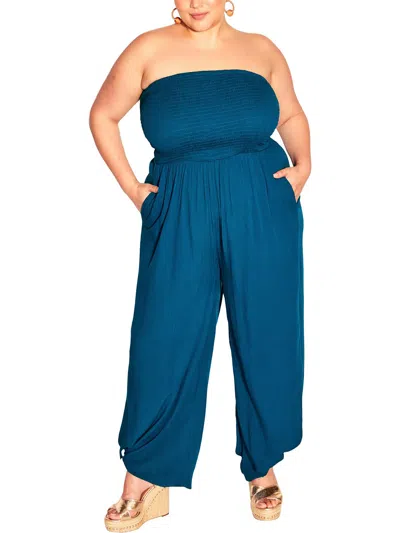 City Chic Plus Womens Smocked Viscose Jumpsuit In Multi