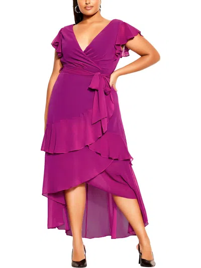 City Chic Plus Womens Surplice Maxi Evening Dress In Pink