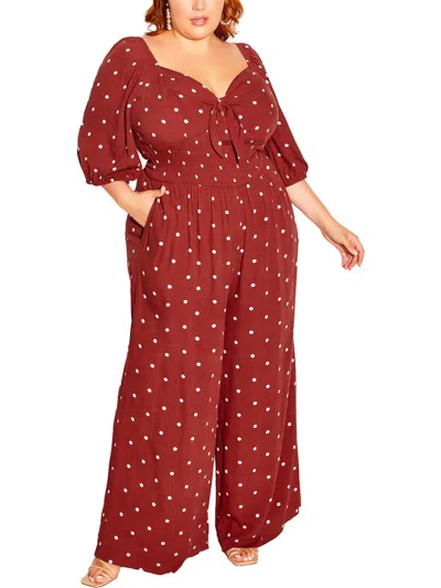 City Chic Plus Womens Woven Polka Dot Jumpsuit In Red