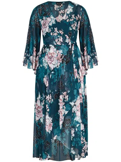 City Chic Plus Womens Wrap Floral Print Maxi Dress In Multi