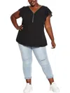 City Chic Trendy Plus Size Zip Fling Shorts Flutter Sleeve Top In Black