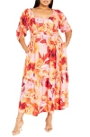 CITY CHIC POPPIE FLORAL BELTED MAXI DRESS