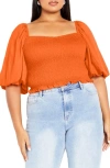 CITY CHIC POPPIE SMOCKED PUFF SLEEVE TOP
