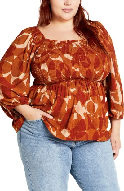 City Chic Poppy Balloon Sleeve Peplum Top In Amber Jewel